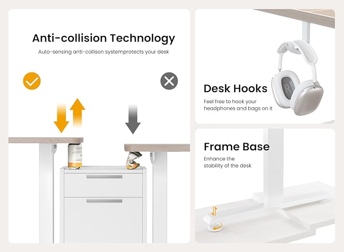 BANTI 55 × 24 Inches Standing Desk, Ergonomic, Electric Height Adjustable, Sit and Stand Up, Computer Office Desk with Splice Board, White Frame/Maple Top