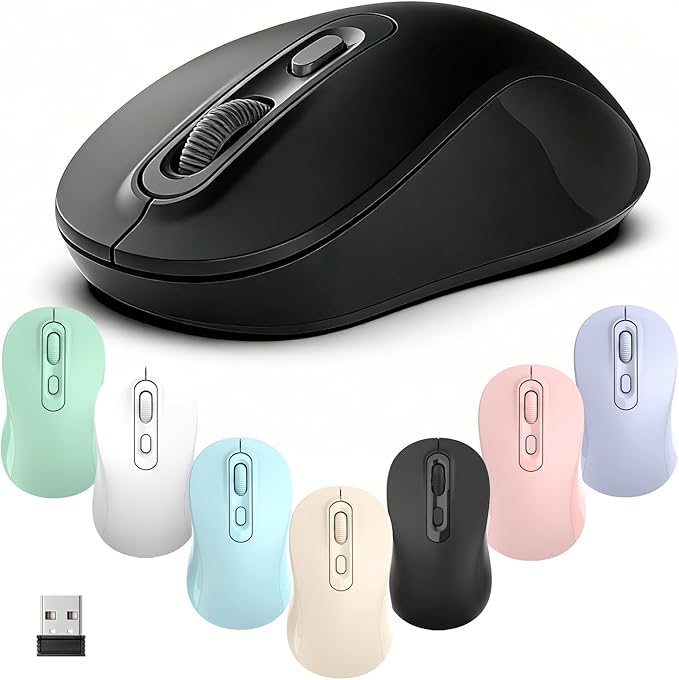 Wireless Mouse, 2026 New Model, Silent Click Ergonomic Design, Portable, 4 Buttons, Adjustable DPI (800/1200/1600), for Laptop/PC/Office (Black)