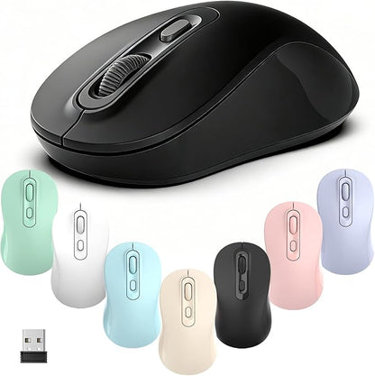 Wireless Mouse, 2026 New Model, Silent Click Ergonomic Design, Portable, 4 Buttons, Adjustable DPI (800/1200/1600), for Laptop/PC/Office (Black)