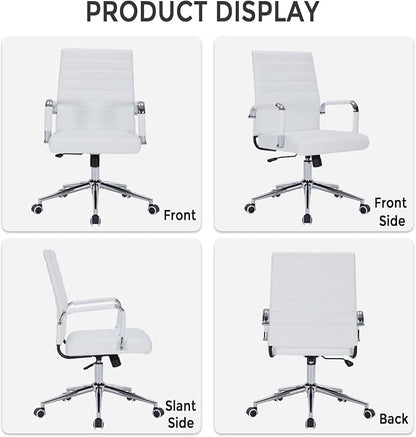 Sidanli Ergonomic Desk Chairs, Executive Swivel Leather Mid Back Chair with Smooth Rolling Wheels for Office, Conference Room White