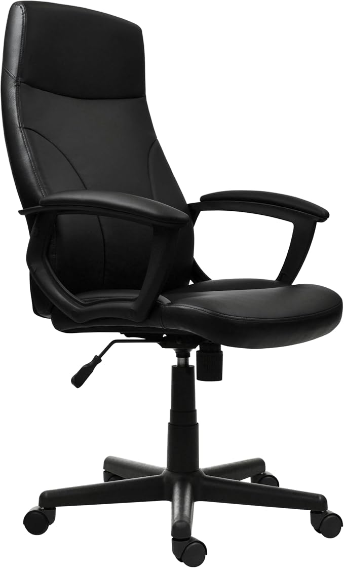 Techni Mobili PU Leather Office Chair with Padded Armrests, Height Adjustable Executive Desk Chair with Tilt Control, Black