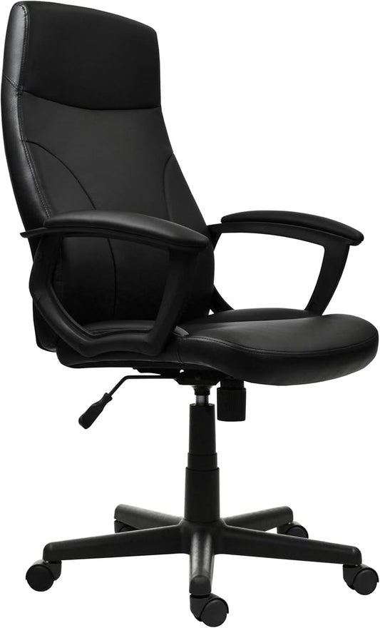 Techni Mobili PU Leather Office Chair with Padded Armrests, Height Adjustable Executive Desk Chair with Tilt Control, Black