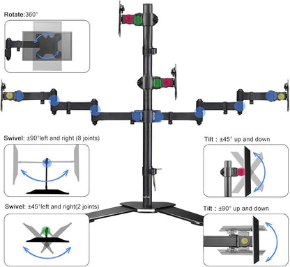 Suptek Quad LED LCD Monitor Stand up Free-Standing Desk Stand Extra Tall 31.5" Pole Heavy Duty Fully Adjustable Mount for 4 (3+1) / Four Screens up to 27 inch (ML6864)