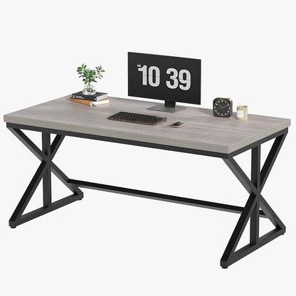 IBF Computer Desk, Industrial PC Laptop Office Desk, Farmhouse Gaming Desk with Spacious Desktop, Rustic Wood Metal Writing Study Work Table for Home Office Bedroom, 47 Inch, Grey Oak