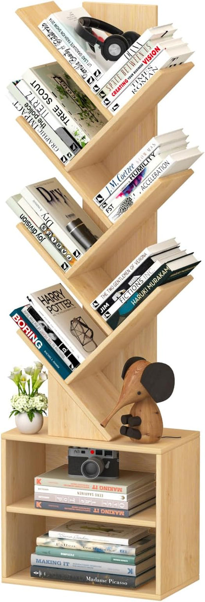 SHEEPAM 10 Tier Tree Bookshelf,Christmas Green Bookcase for Narrow Space, Storage Organizer Floor Standing Bookshelves for Books, Tall Book Case for Home Office, Living Room, Bedroom