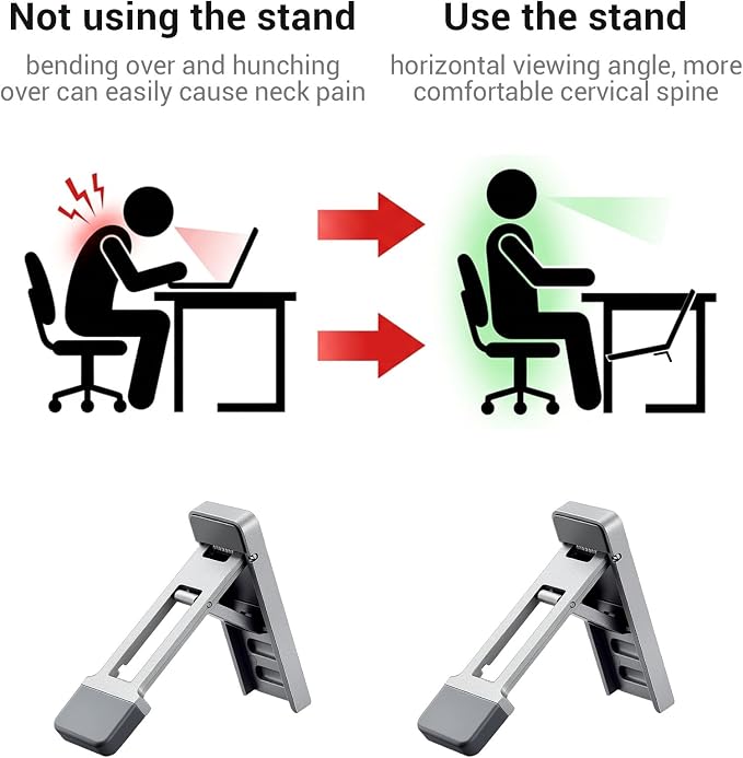 2PCS Keyboard Riser Portable Stand for Desk, Mini Foldable Laptop Feet Laptop Stand with Anti-Slip Pads Three Tilt Keyboard Angle Riser for Most Keyboards Office Accessories (Silver)