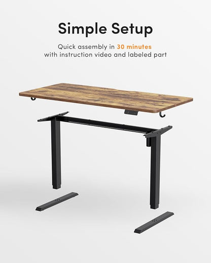DESINO Standing Desk, 55 × 24 Inches Electric Height Adjustable, Sit and Stand Up, Computer Office Desk with Splice Board, Black Frame/Rustic Brown TOP