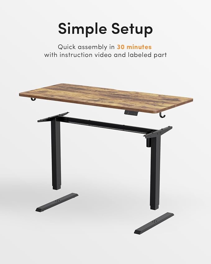 DESINO Standing Desk, 63 × 28 Inches Electric Height Adjustable, Sit and Stand Up, Computer Office Desk with Splice Board, Black Frame/Rustic Brown TOP