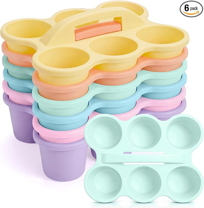 Suclain 6 Pcs Classroom Caddy with Handle Plastic Caddy Organizer with 6 Compartments Drink Cup Caddies Holder Portable Desk Crayon Storage Basket Pin for Teacher Kids Office School(Macaron Color)