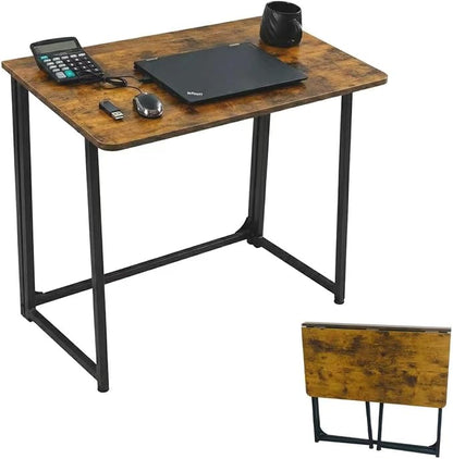 31.5" Folding Desk for Small Spaces, Foldable Computer Table for Home Office, Study,Bedroom,Dorm,Craft, Space Saving,Small Writing Work Office Compact Computer Desk,Easy Assembly,Rustic Brown