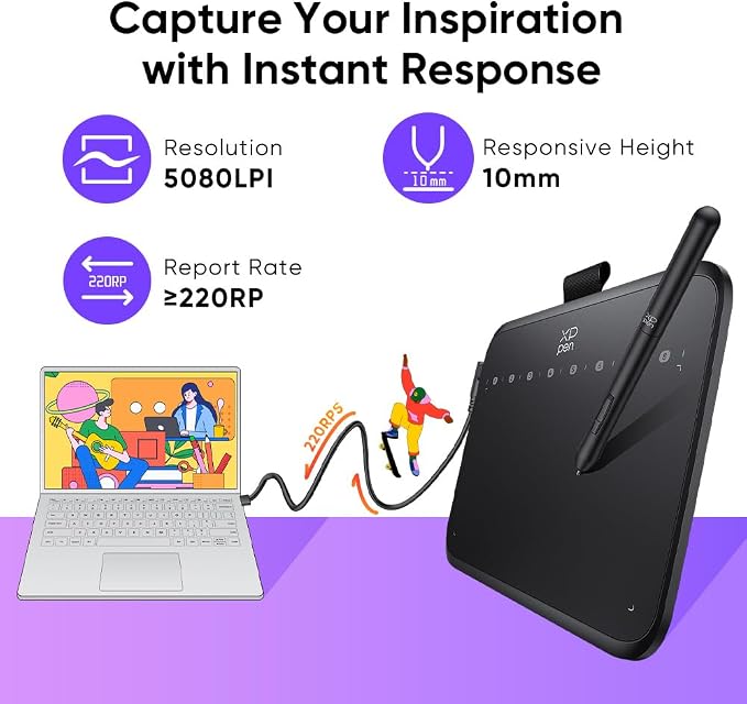 XPPen Deco 640 Drawing Tablet with 16384 Pressure Levels Sensitivity Battery-Free Stylus 6*4 Inch OSU Drawing Pad Graphic Tablet for Digital Drawing Teaching Designing Editing Work for PC Mac Android