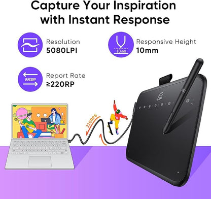 XPPen Deco 640 Drawing Tablet with 16384 Pressure Levels Sensitivity Battery-Free Stylus 6*4 Inch OSU Drawing Pad Graphic Tablet for Digital Drawing Teaching Designing Editing Work for PC Mac Android