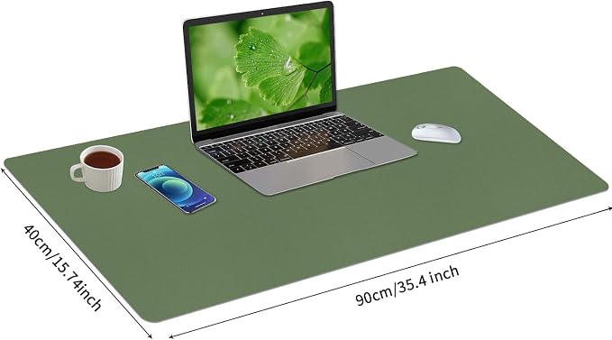 Bloss Olive Green Desk Mat 35.4" x 15.7", Desk Matt for Desktop, Large Leather Desk Pad, Waterproof Desk Pad Mat, Office Supplies for Women