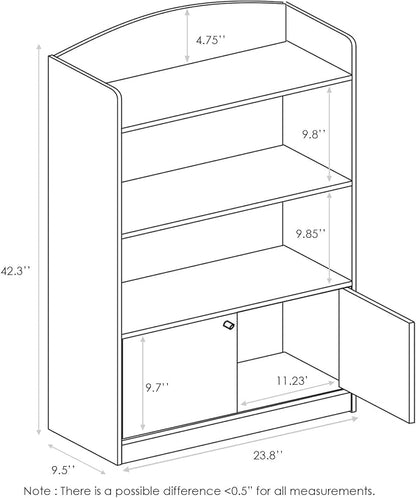 Furinno LOVA Book Shelf, Bookshelf with Storage Cabinet, Bookcase with Door, 11.8 x 23.6 x 37.3, for Living Reoom, Bedroom, Home Office, Light Blue
