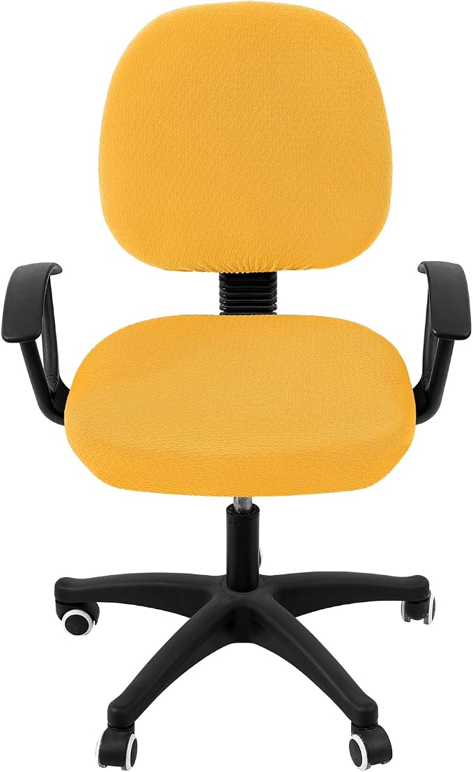 Smiry Stretch Jacquard Office Computer Chair Covers, Removable Washable Universal Desk Rotating Chair Slipcovers Protector, Seat + Backrest Cover, Mustard Yellow