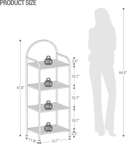 Hzuaneri Bookcase Bookshelf, Tempered Glass Bookshelves, Slim Shelving Unit for Bedroom, Bathroom, Home Office, Steel Frame, 4 Tier Gold BC04001G