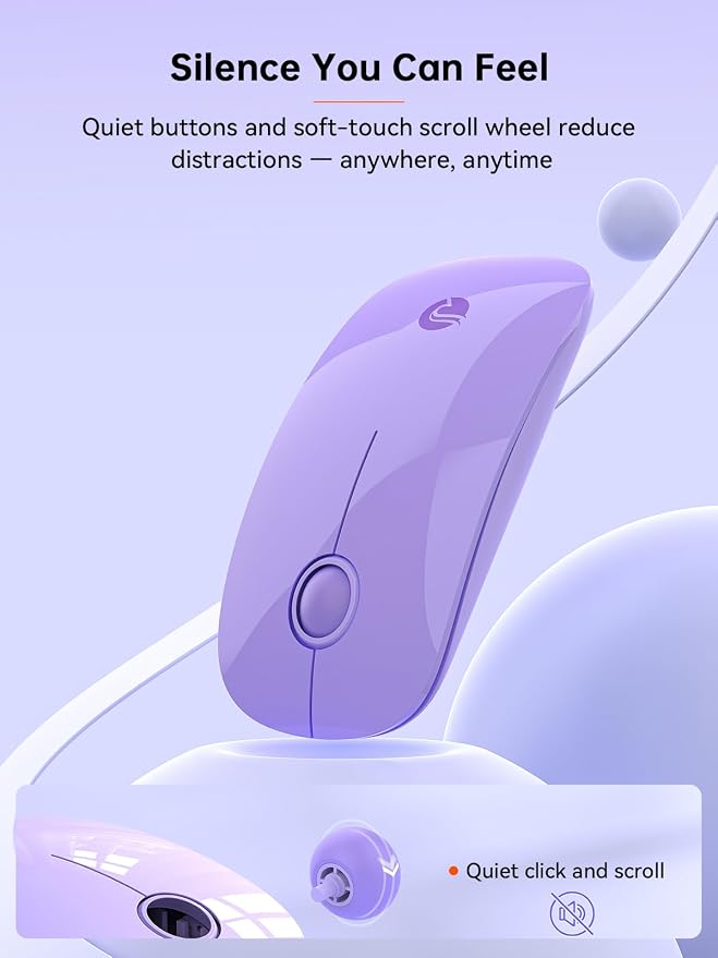 RAPIQUE Type C Wireless Mouse for USB-C Devices, Slim Silent Mouse with USB-C Receiver, 800/1200/1600 DPI, AA Battery Powered, Portable 2.4GHz Wireless Mouse for MacBook, iPad Pro, Laptop – Purple