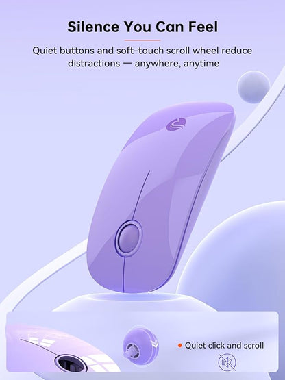 RAPIQUE Type C Wireless Mouse for USB-C Devices, Slim Silent Mouse with USB-C Receiver, 800/1200/1600 DPI, AA Battery Powered, Portable 2.4GHz Wireless Mouse for MacBook, iPad Pro, Laptop – Purple