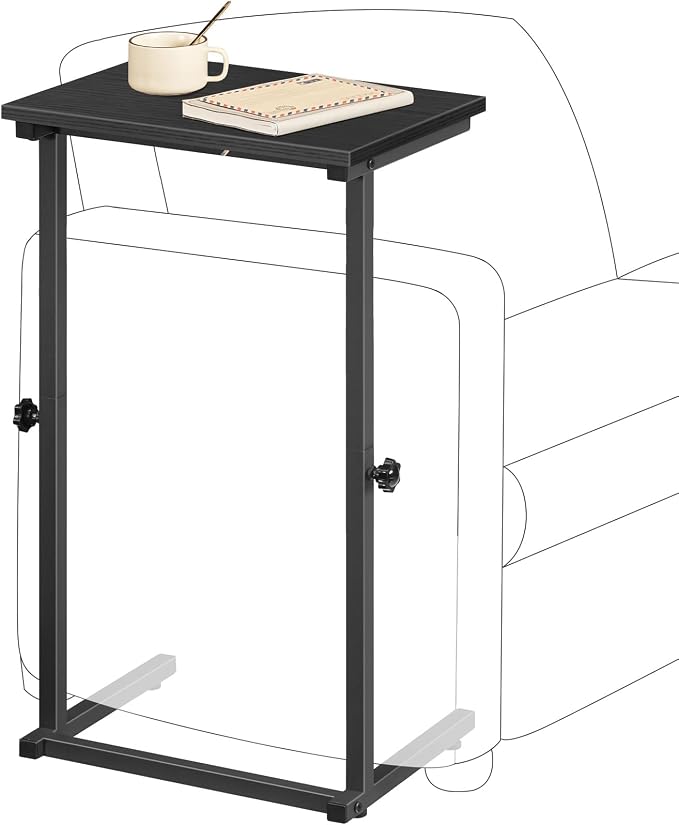 HOOBRO C Shaped End Table, Adjustable Height Sofa Side Table, Slide Under Couch Table, C Shaped Side Table for Small Spaces, for Living Room, Bedroom, Black BB71SF01