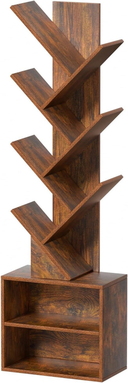 SHEEPAM 10 Tier Tree Bookshelf,Floor Standing Wood Tall Bookcase for Narrow Space, Storage Organizer Bookshelves for Books, Book Case for CDs/Movies/Books,Home Office,Living Room, Bedroom