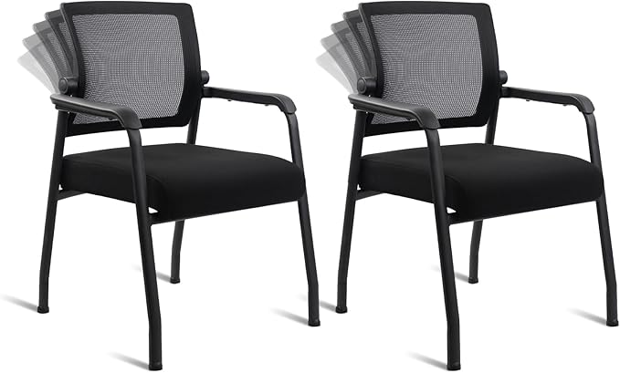 KLASIKA Desk Chair No Wheels with Adjustable Mesh Backrest, Arm Chair with Ergonomic Lumbar Support and Thickened Seats Cushion, Waiting Room Chairs for Office School Church Guest Reception, 2PACK