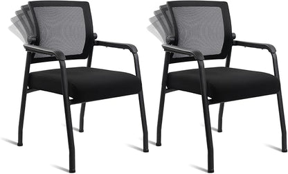 KLASIKA Desk Chair No Wheels with Adjustable Mesh Backrest, Arm Chair with Ergonomic Lumbar Support and Thickened Seats Cushion, Waiting Room Chairs for Office School Church Guest Reception, 2PACK