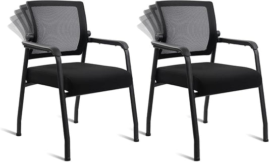 KLASIKA Desk Chair No Wheels with Adjustable Mesh Backrest, Arm Chair with Ergonomic Lumbar Support and Thickened Seats Cushion, Waiting Room Chairs for Office School Church Guest Reception, 2PACK