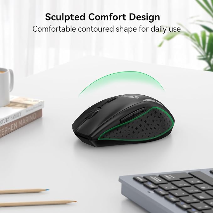 TECKNET Wireless Mouse, 2.4G Computer Mouse with 6-Level Adjustable 4800 DPI, 30 Months Battery, Ergonomic Grips, 6 Buttons Portable for PC, Chromebook, Mac - Carbon Black