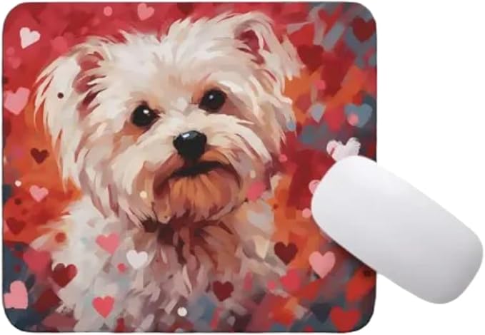Maltese Mouse Pad Dog with Red Hearts Pattern Non-Slip Rubber Mouse Pad Puppy in Love Mouse Pad for Home Office Work Desk Computer Desktop Laptop for Dog Lovers
