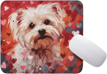 Maltese Mouse Pad Dog with Red Hearts Pattern Non-Slip Rubber Mouse Pad Puppy in Love Mouse Pad for Home Office Work Desk Computer Desktop Laptop for Dog Lovers