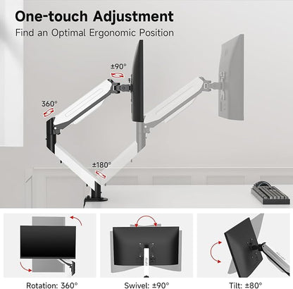 Suptek Monitor Mount Gas Spring Monitor Arm Desk Mount Fully Adjustable Fits 17 20 22 23 24 26 27 32 35 inch Monitors Weight Capacity up to 24.25 lbs (Black+White, 17"-35")