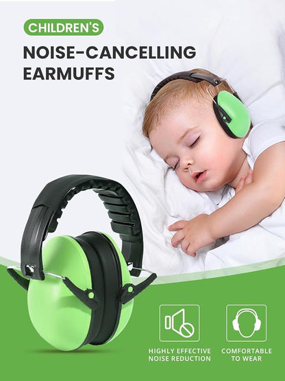 Small Size Hearing Protection Ear Muffs, Adjustable Noise Reduction Headphones for Study, Sleeping, and Travel, Green