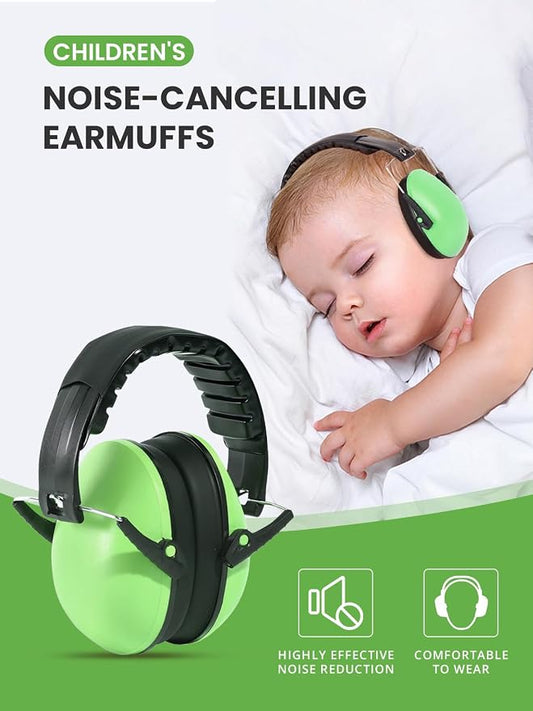 Small Size Hearing Protection Ear Muffs, Adjustable Noise Reduction Headphones for Study, Sleeping, and Travel, Green