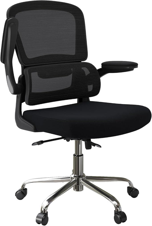 Logicfox Ergonomic Office Chair with Adaptive 2D Lumbar Support & Flip-Up Arms, Breathable Mesh Desk Chair for Back Pain Relief, Home Office Computer Chair with 400LBS Capacity
