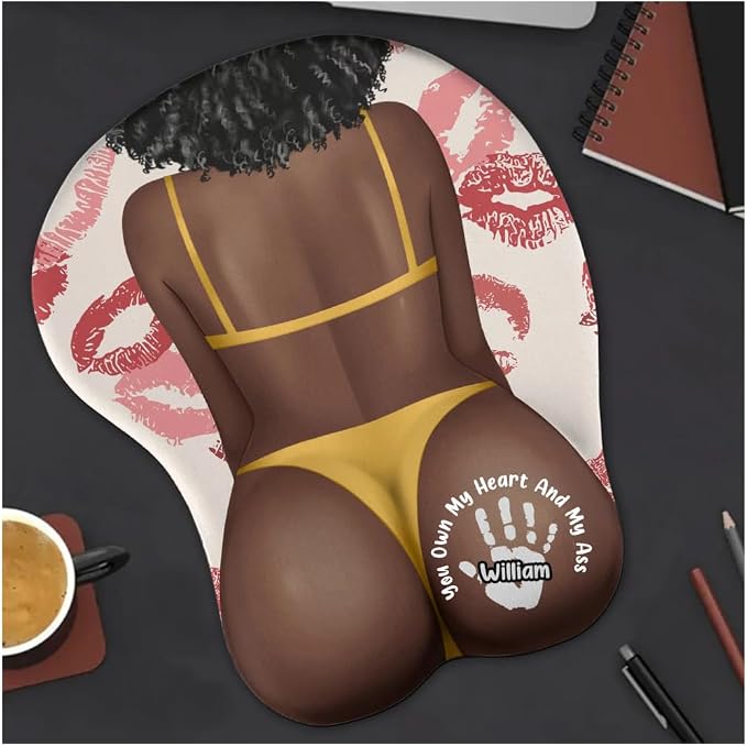 My Husband/Boyfriend Owns My Heart and My Ass - Personalized Mouse Pad, Big B*tt Funny & Naughty - Personalized Mouse Pad, Custom Name 3D Butt Mat with Wrist Rest