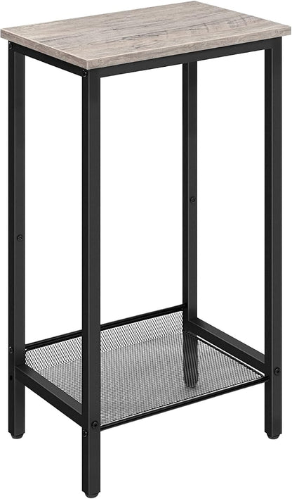 HOOBRO Tall Side Table, Industrial End Telephone Table with Adjustable Mesh Shelves, Small Tall Nightstand for Living Room, Bedroom, Entryway, Office, Greige BG03DH01