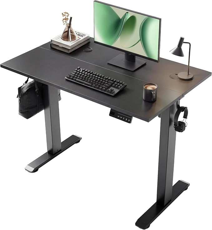 YDN Electric Standing Desk Adjustable Height, 40 x 24 Inches Sit Stand up Desk with Memory Presets & Cable Management, Home Office Desk for Office & Computer Workstation, Black Frame/Black Top