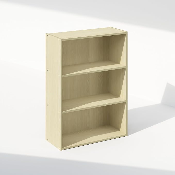Furinno Simple Book Shelf, 3-Tier Bookshelf, Storage Shelves Bookcase, 9.7 x 23.7 x 31.5, for Living Room, Bedroom, Home Office, Steam Beech