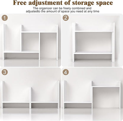 Desk Shelves Wood Desktop Orgnizer Shelf. Office Organization for Top of Desk Organizers and Accessories Bookshelf Shelving,Adjustable Tier H-Shape Mini Bookcase(White)