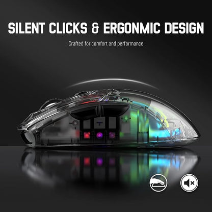 Wireless Gaming Mouse PC Transparent Shell Computer Mice with Dual Mode BT5.0/2.4G,PixArt Chip 3D RGB Lighting,Ergonomic 7 Buttons,Rechargeable Mute Mouse for PC Laptop Tablet PS4 PS5 Xbox one