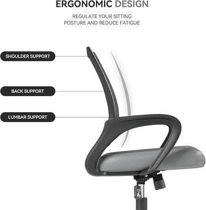 Office Chair, Ergonomic Mid-Back Mesh Desk Chair, Light Gray | Lumbar Support, Adjustable Height, Rolling Wheels, Comfy Armrest, For Work, Study, Gaming