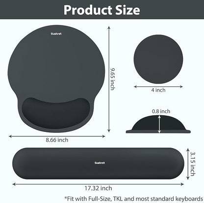 Sushret Mouse Pad and Keyboard Wrist Rest, 3-in-1 Gel Memory Foam Ergonomic Mouse Pad with Wrist Rest Set, Gaming Mousepad Arm Cushion Support for Computer Office Desk Accessories Cute Setup, Charcoal