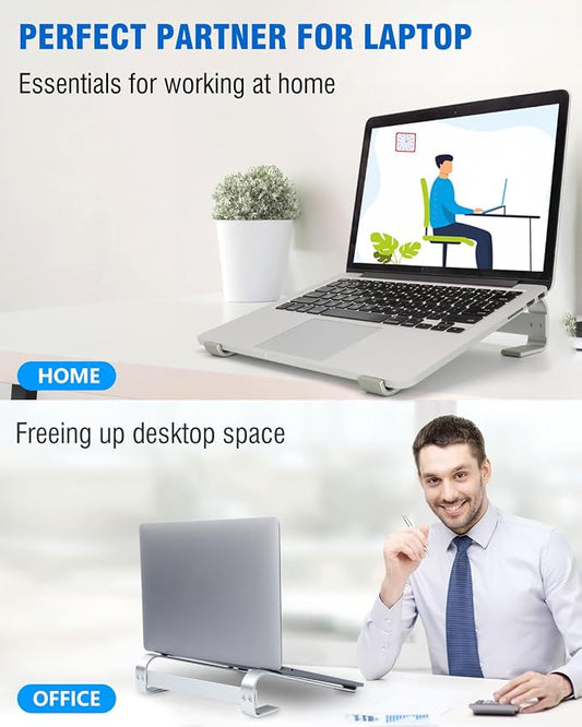 Ventilated Laptop Stand for Desk, Ergonomic Aluminum Laptop Riser, Computer Stand for Laptop, Compatible with MacBook Air Pro, Dell, HP, More 11-17.3 Inches Notebook, Work from Home (Silver)