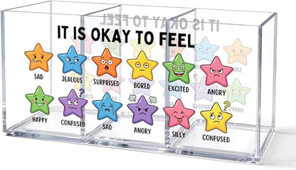 It Is Okay To Feel Acrylic Pen Holder Organizer with 3 Compartments, Mental Health Emotional Desk Organizer Accessory for Psychologist, Office Appreciation Gifts for Therapy Counselor Coworker