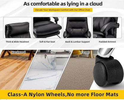 HOMREST Ergonomic Heated Reclining Office Chair, Black | USB Charging, 4-Point Vibration Massage, Adjustable Armrests & Footrest, Premium Leather