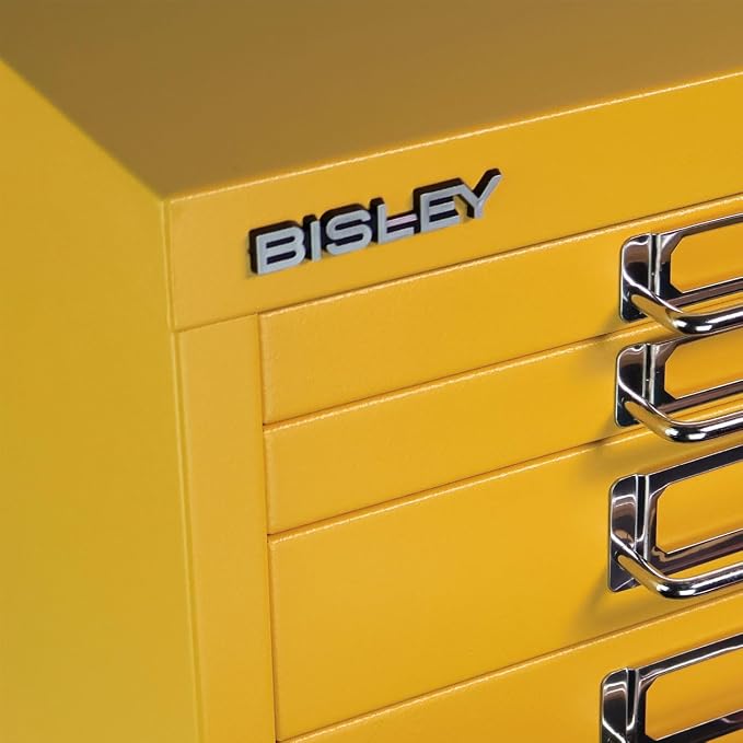 Bisley 8-Drawer Steel MultiDrawer Cabinet - Golden Sunflower Yellow | Chrome Pull Handles with Label Holders, Powder-Coated Steel, Removable Drawers, Fits Under Most Desks, Labels Included