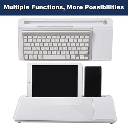 Small Glass Desktop Whiteboard Dry-Erase-Board - Computer Keyboard Stand with Wireless Charger White Board Surface Pad with Drawer, Desk Organizers with Accessories for Office, Home, School Supplies