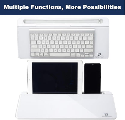 TSJ OFFICE Small Desktop Whiteboard -Glass Dry Erase Board Computer Keyboard Stand White Board Surface Pad with Drawer, Desk Organizers with Accessories for Office, Home, School Supplies - White