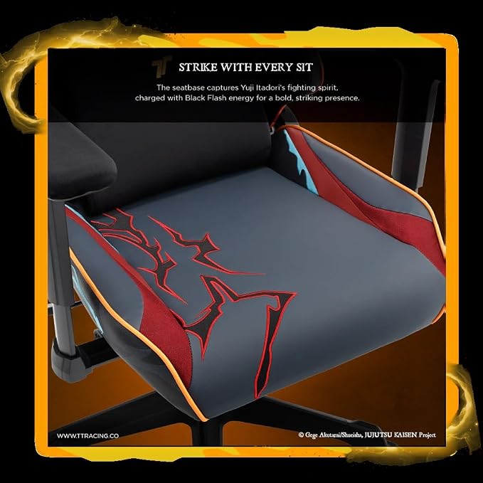 TTRACING Jujutsu Kaisen Yuji Itadori Gaming Chair with 22.6" Wide Seat | Premium faux leather & cold-cure foam, ideal for home office or streaming. Features full-tilt mechanism & 4D armrests.