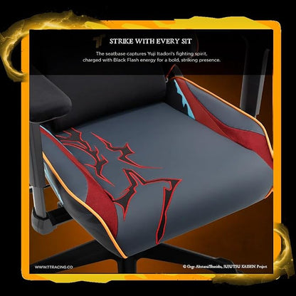 TTRACING Jujutsu Kaisen Yuji Itadori Gaming Chair with 22.6" Wide Seat | Premium faux leather & cold-cure foam, ideal for home office or streaming. Features full-tilt mechanism & 4D armrests.
